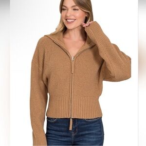 Zenana zip up hoodie in deep camel size medium